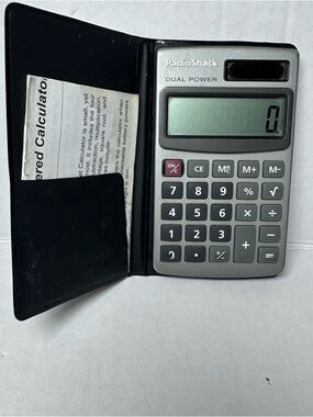 VTG Radio Shack 8-Digit Dual Powered 4.75” Pocket Calculator-65-505-Vinyl Case